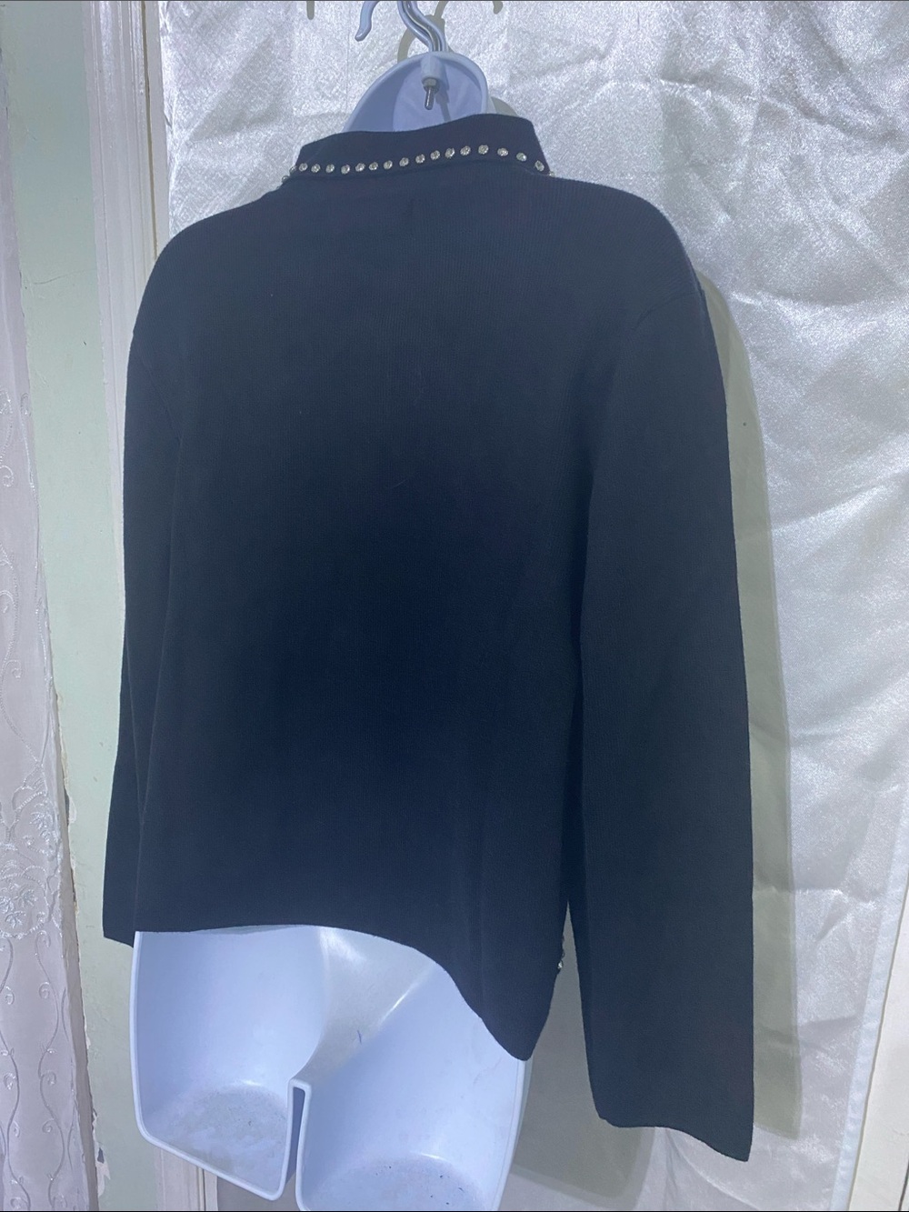 Studded Black Polyester Jacket with Decorative Buttons - Picture 4 of 6